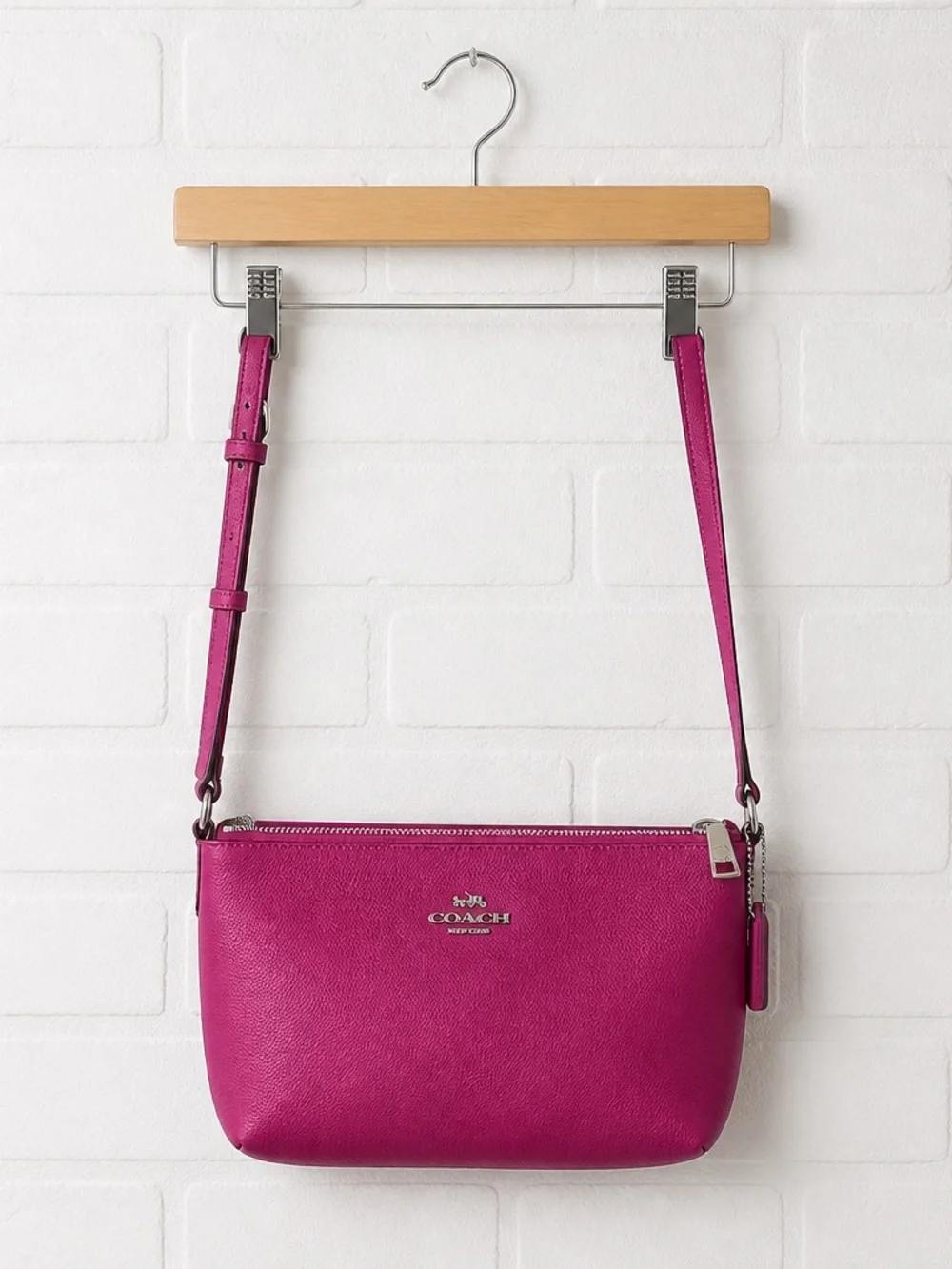 Coach F57788 Bright Fuschia/Saddle CRSGN LTH EW POP Crossbody w/matching wallet